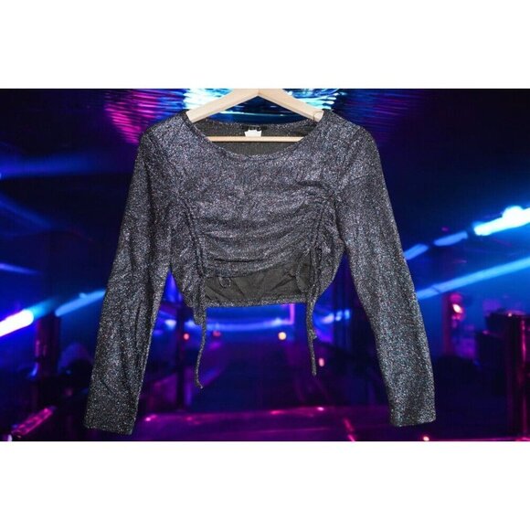 Jade Metallic Glitter Ruched Crop Top – Y2K Party Clubwear – Size L - Picture 11 of 15